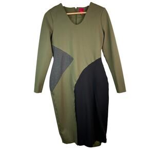 G.I.L.I. Women's 10 Olive‎ Green Black Gray Bodycon Midi Dress *